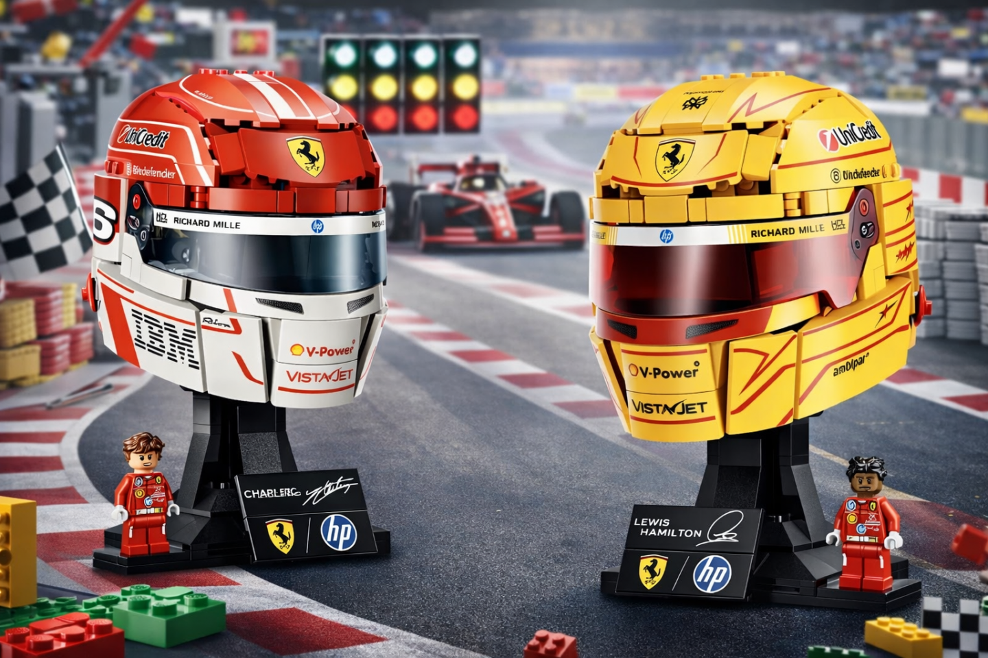 LEGO Editions 43014 Scuderia Ferrari HP Charles Leclerc Helmet en 43022 Scuderia Ferrari HP Lewis Hamilton Helmet nu als pre-order beschikbaar