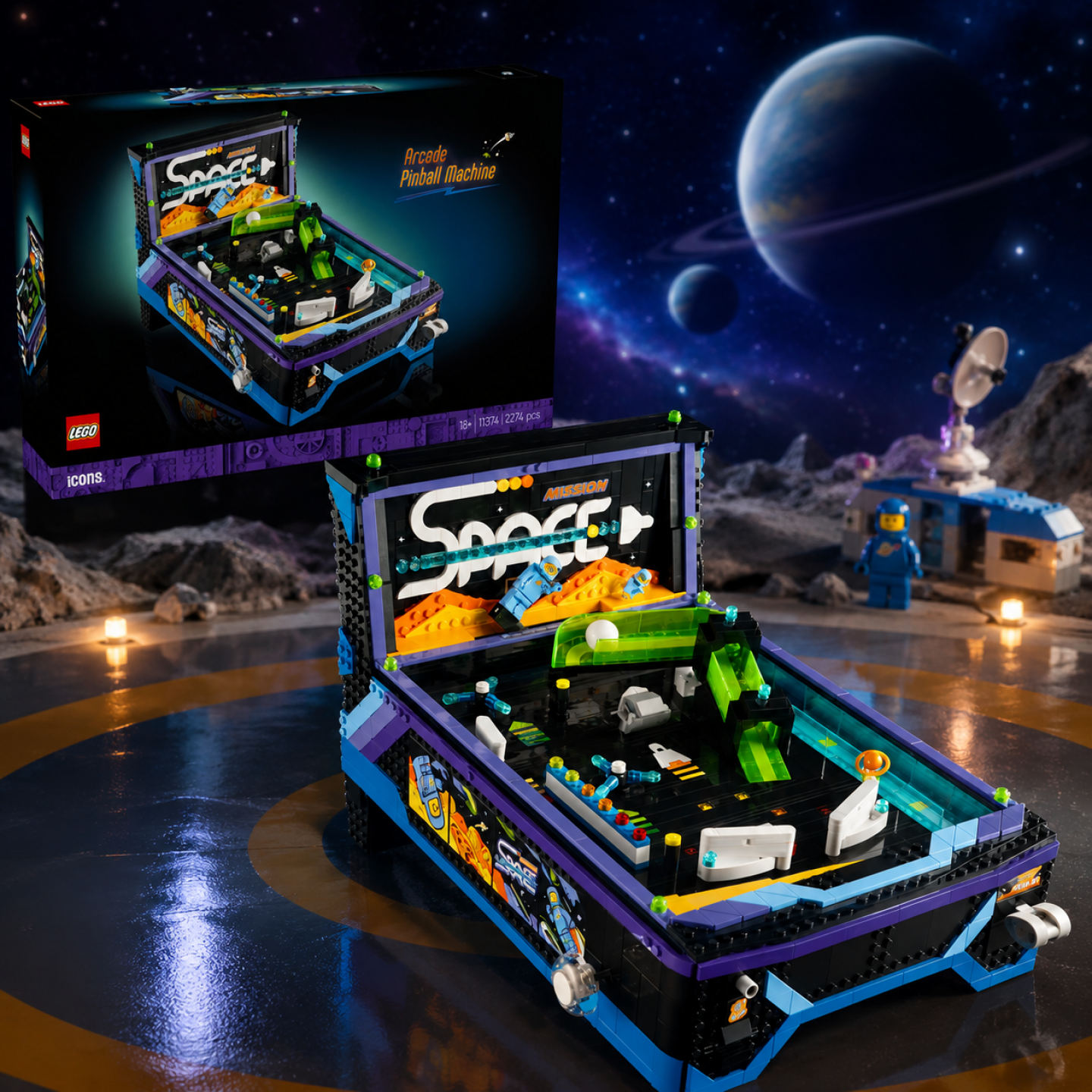 LEGO Icons 11374 Arcade pinball machine officieel onthuld: klassieke flipperkast in classic space-thema