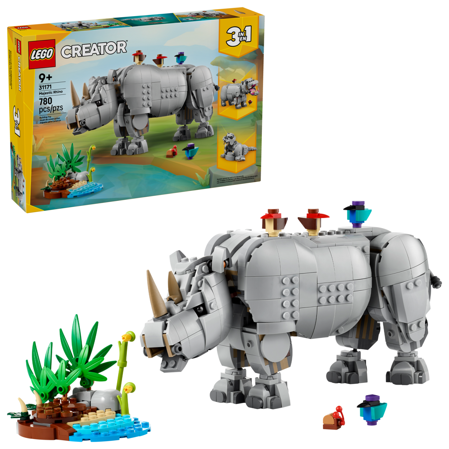 Wilde dieren: machtige neushoorn met vogels — Afbeelding 2