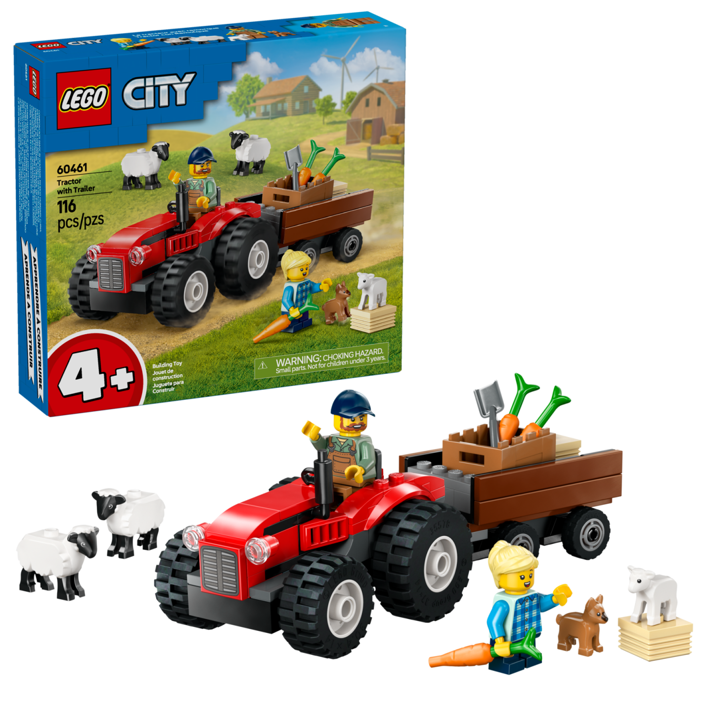 Rode tractor met aanhanger en schapen — Afbeelding 2