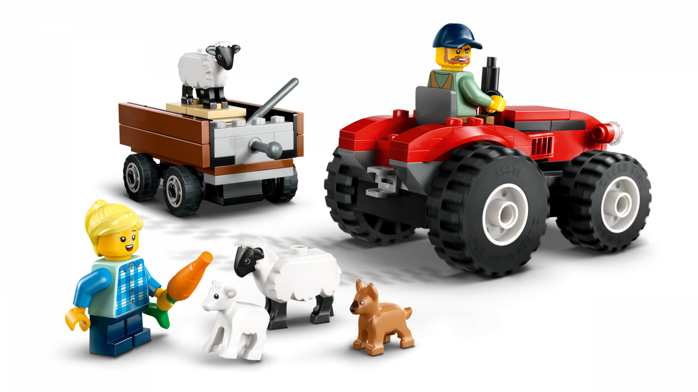 Rode tractor met aanhanger en schapen — Afbeelding 3