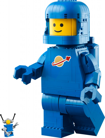 Grote blauwe minifiguur van een astronaut