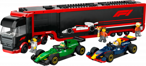 F1® truck met RB20 en AMR24 F1® auto's
