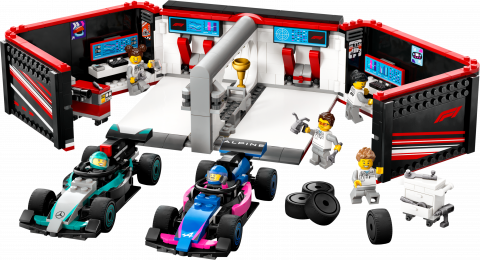 F1® garage met Mercedes-AMG en Alpine auto's