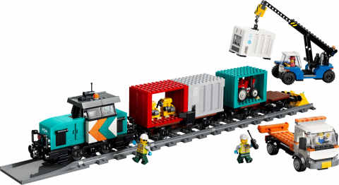 Containertrein met kraan en vrachtwagen
